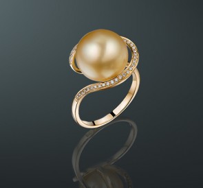 Кольцо с жемчугом кп-21жз: золотистый морской жемчуг, золото 585°