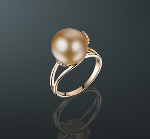 Кольцо с жемчугом бриллианты кп-25жз: золотистый морской жемчуг, золото 585°