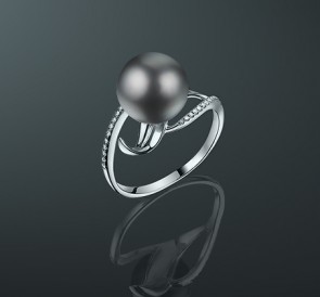 Кольцо с жемчугом бриллианты кп-27бч: чёрный морской жемчуг, золото 585°