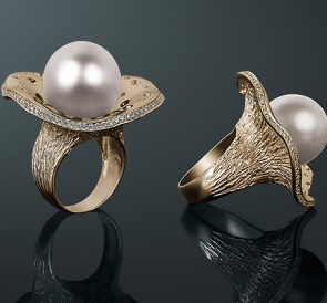 Кольцо с жемчугом бриллианты кп-12жб: белый морской жемчуг, золото 585°
