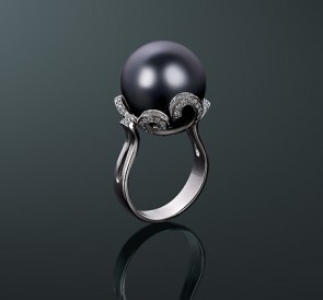 Кольцо с жемчугом бриллианты кп-1793бч: чёрный морской жемчуг, золото 585°