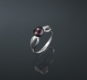 Серебряное кольцо с жемчугом без вставок к-140805-ч: чёрный пресноводный жемчуг, серебро 925°