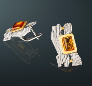 Серьги с янтарем янтарь с-92131027: золотистый жемчуг, серебро 925°