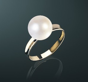 Золотое кольцо с жемчугом без вставок к-140860: белый пресноводный жемчуг, золото 585°