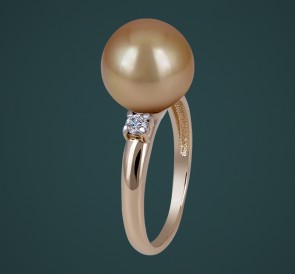 Кольцо с жемчугом бриллианты к-110654жз: золотистый морской жемчуг, золото 585°