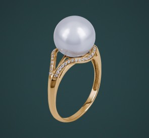 Кольцо с жемчугом бриллианты к-110663жб: белый морской жемчуг, золото 585°