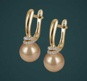 Серьги с жемчугом бриллианты с-210658жз: золотистый морской жемчуг, золото 585°