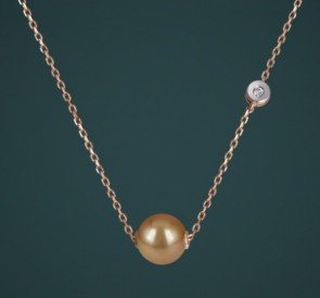 Колье с жемчугом бриллианты 610819з: золотистый морской жемчуг, золото 585°