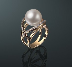 Кольцо с жемчугом бриллианты кп-07жб: белый морской жемчуг, золото 585°
